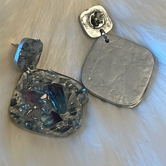 Handmade Tumbled Labradorite & Mirrored Glass Earrings ✨ - Picture 3 of 5